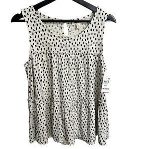 NWT Style & Co. Sleeveless Tiered Polka Dot Top size Small White/Black Dune Dot